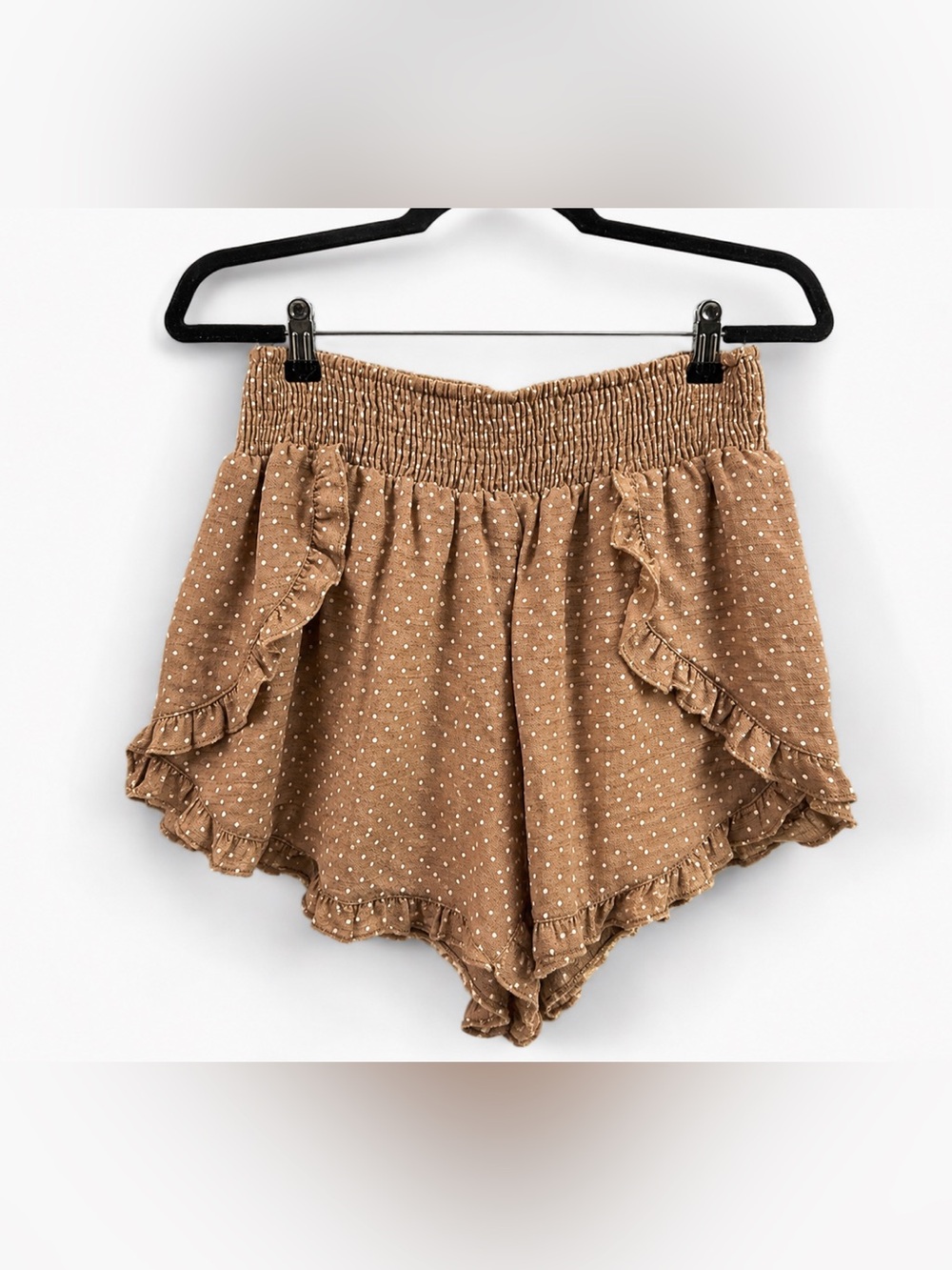 Mustard Seed Tan Polka Dot Ruffle High Waist Shorts